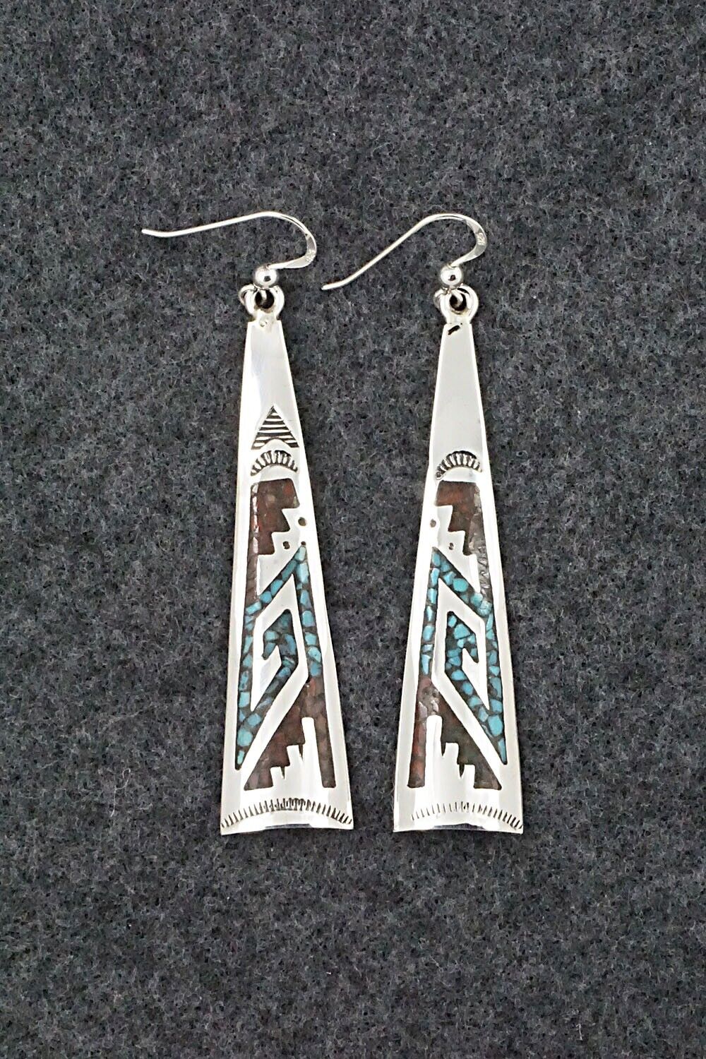 Turquoise, Coral & Sterling Silver Earrings - Jolene Yazzie
