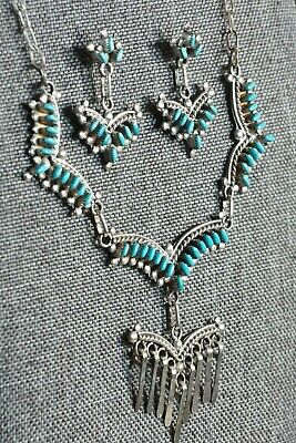 Zuni Turquoise and Sterling Silver Necklace and Earrings Set - Rosaria Fambrough - High Lonesome Trading