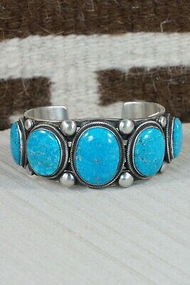 Navajo 5 Stone Turquoise and Sterling Silver Bracelet - Calvin Martinez - High Lonesome Trading