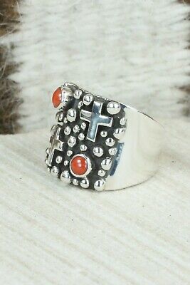 Coral & Sterling Silver Ring - Raymond Coriz - Size 9