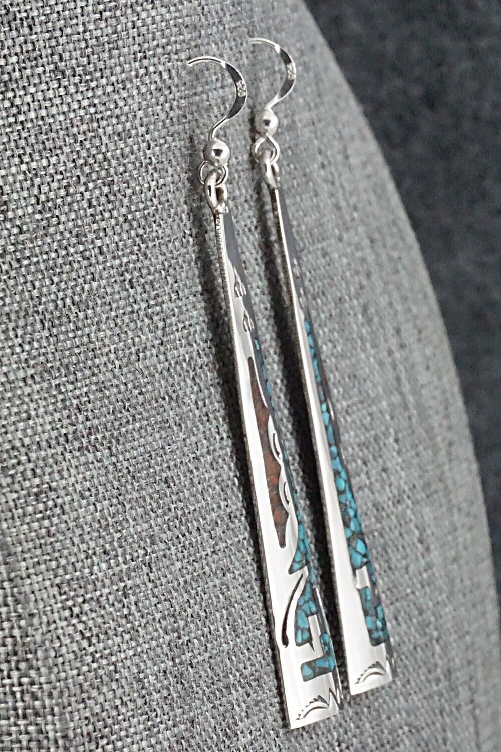 Turquoise, Coral & Sterling Silver Earrings - Jolene Yazzie