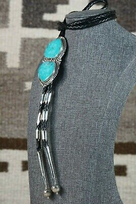 Navajo Turquoise & Sterling Silver Bolo Tie - Alvin Joe - High Lonesome Trading
