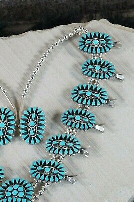 Zuni Turquoise & Sterling Silver Squash Blossom Set - Delbert Chavez - High Lonesome Trading