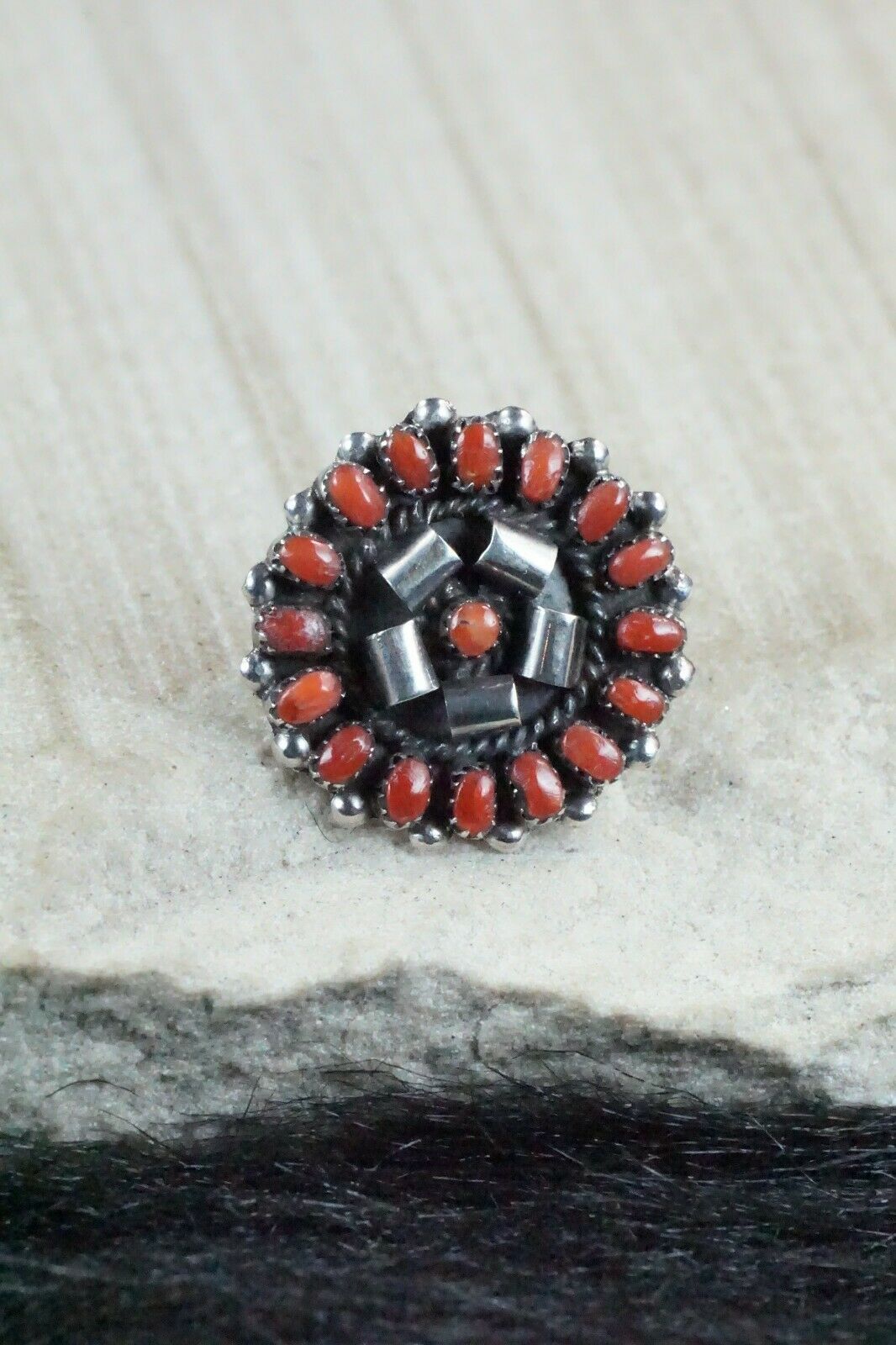 Coral & Sterling Silver Pendant / Pin - Lorencita Walela - High Lonesome Trading