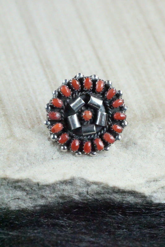 Coral & Sterling Silver Pendant / Pin - Lorencita Walela - High Lonesome Trading