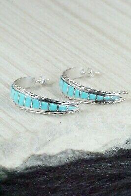 Turquoise & Sterling Silver Hoop Earrings - Malcom Chavez - High Lonesome Trading