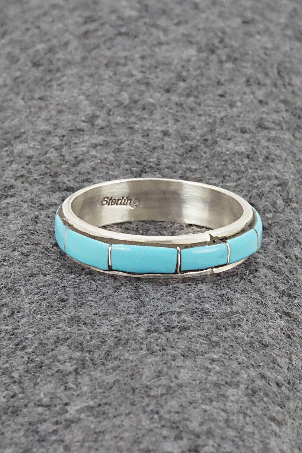 Turquoise & Sterling Silver Inlay Ring - Zenia Kylestewa - Size 12.5