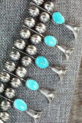 Turquoise & Sterling Silver Squash Blossom and Earrings - Leon Kirlie