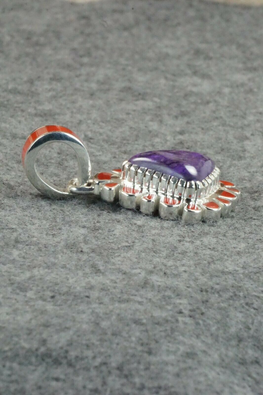 Sugilite, Coral & Sterling Silver Pendant - Vernon Haskie