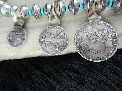 Navajo Sterling Silver & Turquoise Squash Blossom & Earrings - James McCabe - High Lonesome Trading