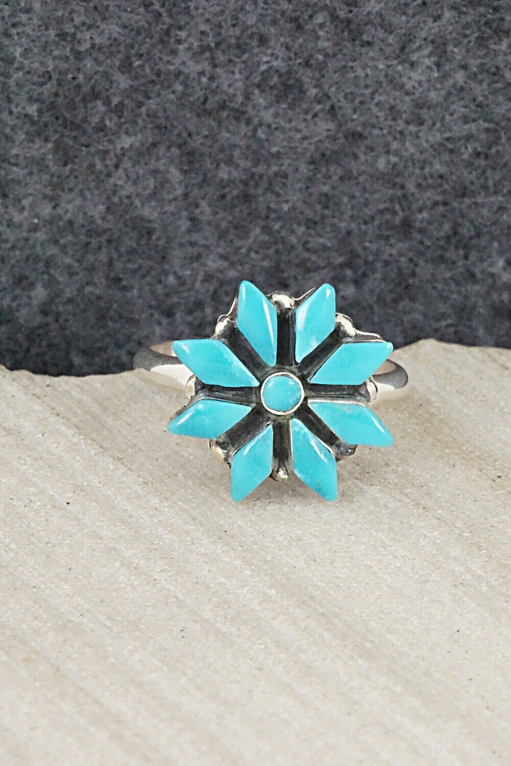 Turquoise & Sterling Silver Ring - Rose Kanteena - Size 7.75