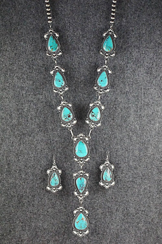 Turquoise & Sterling Silver Necklace and Earrings Set - Derrick Gordon