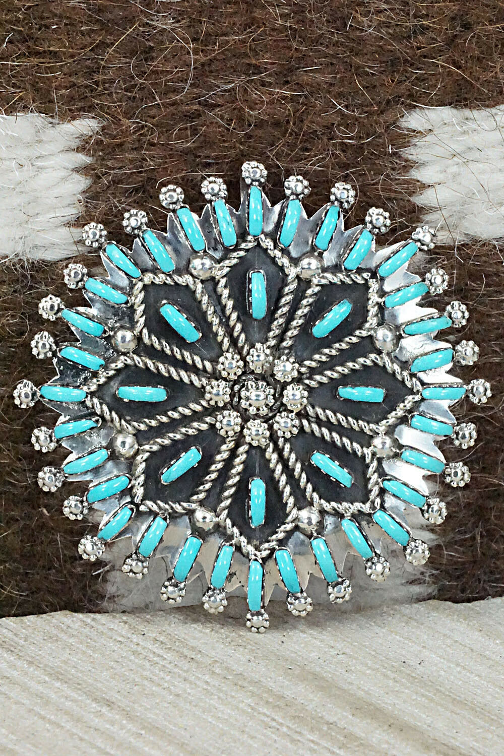 Turquoise & Sterling Silver Pendant/Pin - Keith Leekity