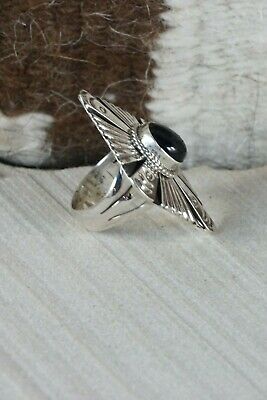 Navajo Onyx and Sterling Silver Ring - Henry Attakal - Size 5.75 - High Lonesome Trading