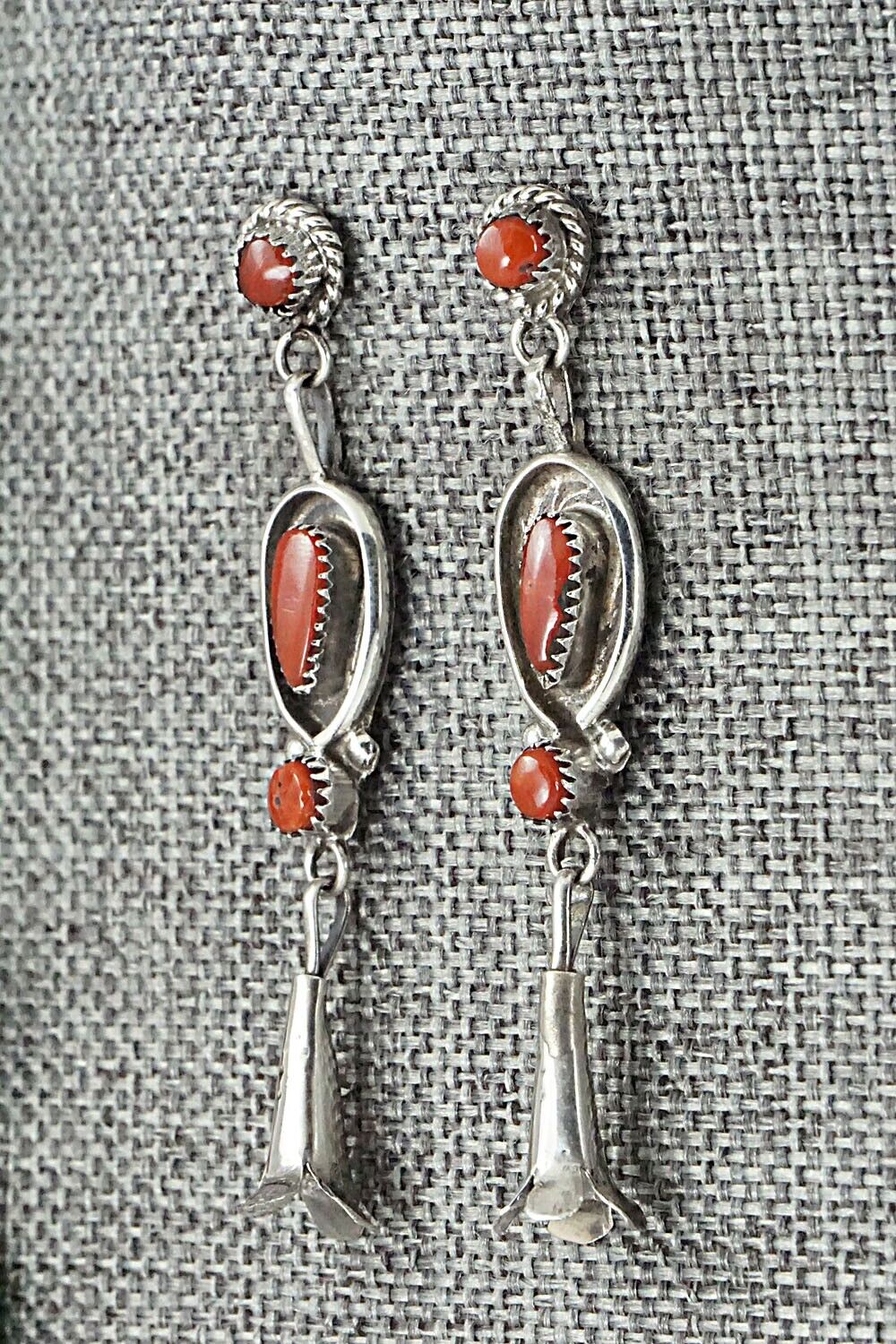 Coral & Sterling Silver Squash Blossom Set - Viola Bobelu