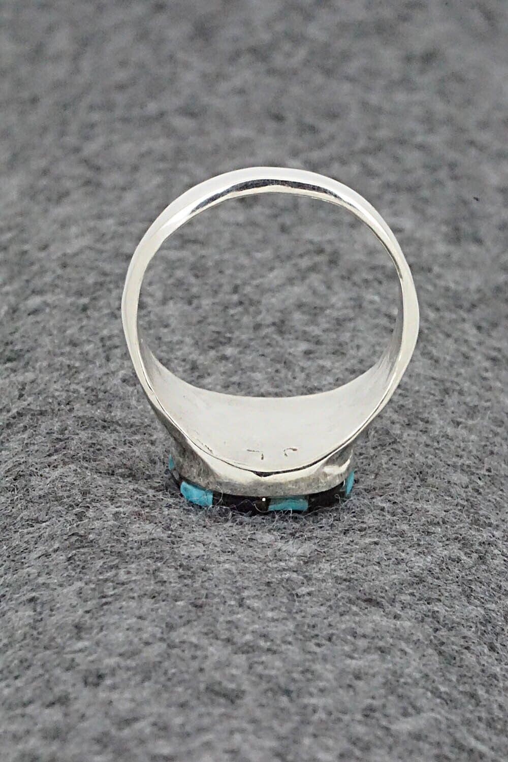Turquoise, Onyx & Sterling Silver Ring - Johnson Laweka - Size 10.5