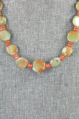 Turquoise, Coral & Sterling Silver Necklace - Navajo