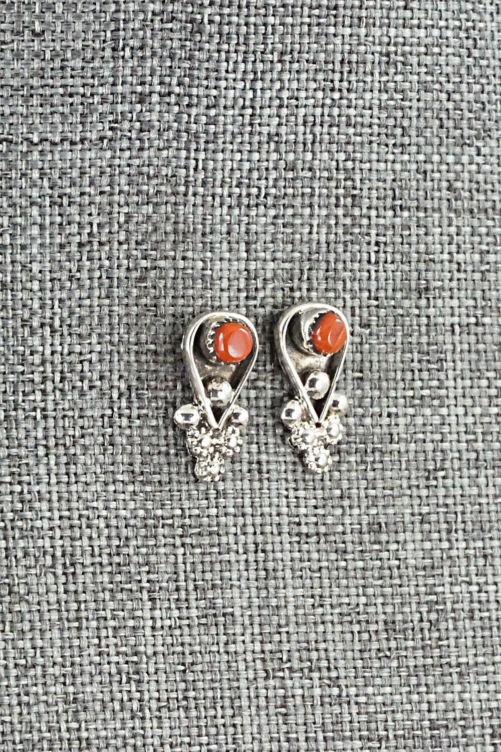 Coral & Sterling Silver Earrings - Verdie Booqua
