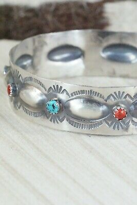 Turquoise, Coral & Sterling Silver Bangle - Tim Yazzie