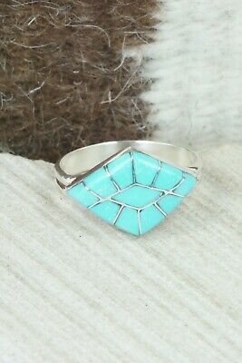 Turquoise & Sterling Silver Inlay Ring - Constance Epaloose - Size 12