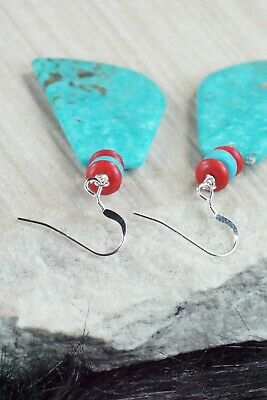 Turquoise, Coral & Sterling Silver Earrings - Lupe Lovato