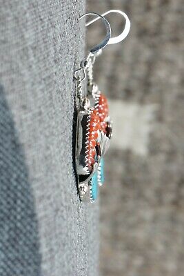 Zuni Turquoise, Coral & Sterling Silver Earrings - Lyolita Tsattie