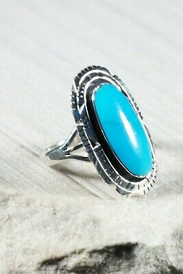 Navajo Turquoise and Sterling Silver Ring - Andrew Vandever - Size 8.5 - High Lonesome Trading