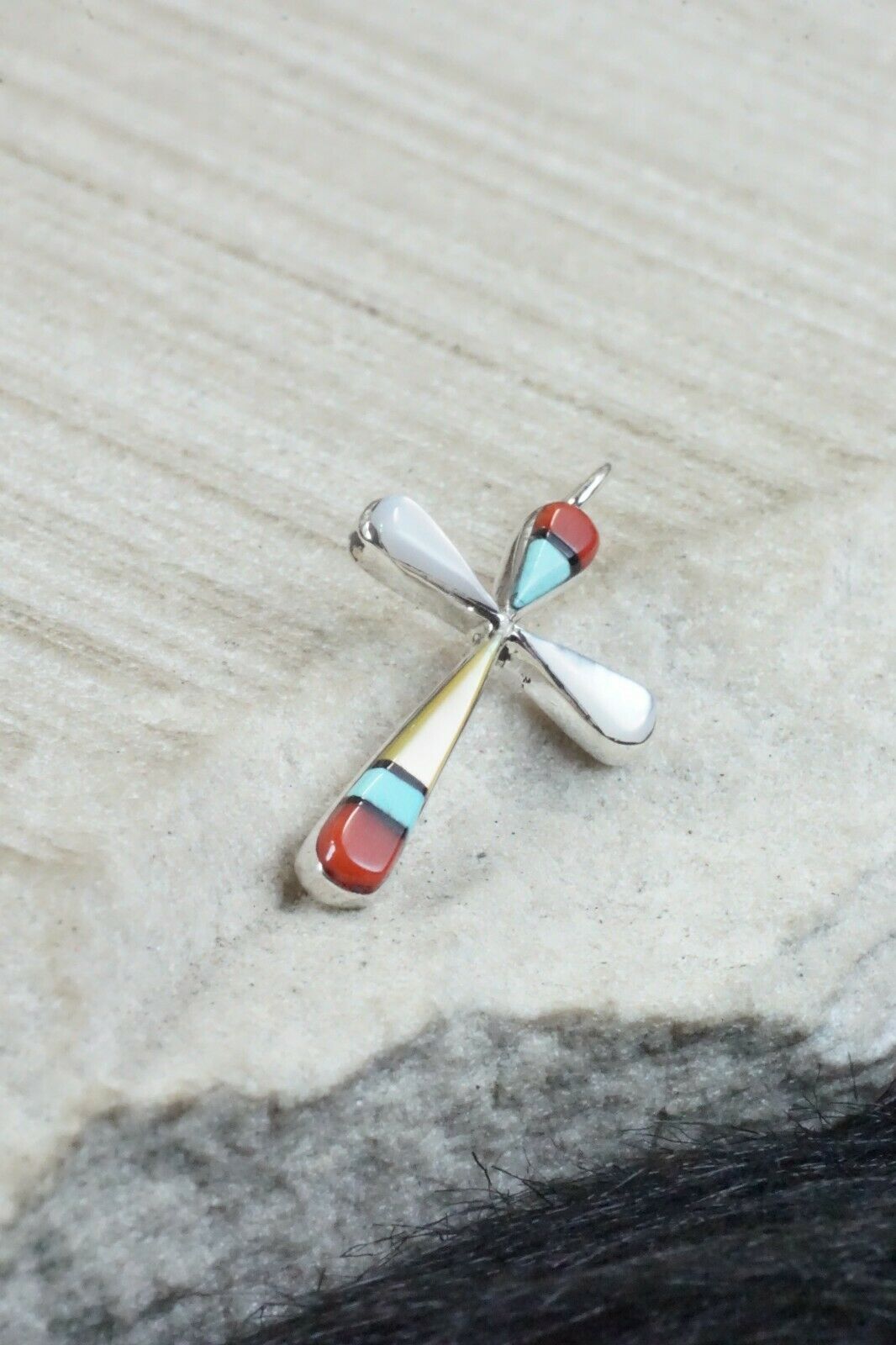 Multi Stone & Sterling Silver Cross Pendant - Lynette Bowannie