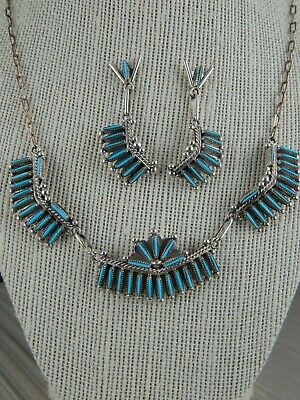 Zuni Turquoise & Sterling Silver Necklace & Earring Set - Samantha Waatsa Zuni - High Lonesome Trading