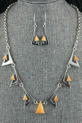 Spiny Oyster & Sterling Silver Necklace and Earrings Set - Ronnie Henry - Navajo - High Lonesome Trading