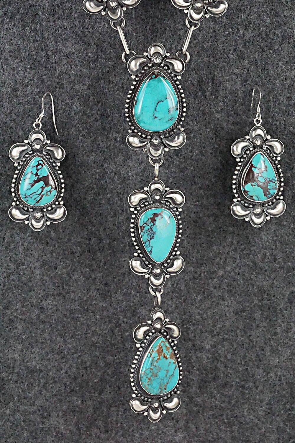 Turquoise & Sterling Silver Necklace and Earrings Set - Derrick Gordon