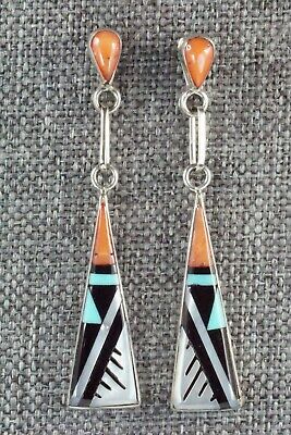 Multi Stone Inlay & Sterling Silver Earrings - Kathy Boone
