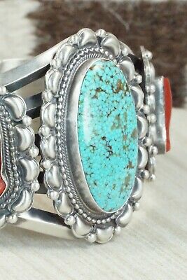 Turquoise, Coral and Sterling Silver Bracelet - Tom Lewis