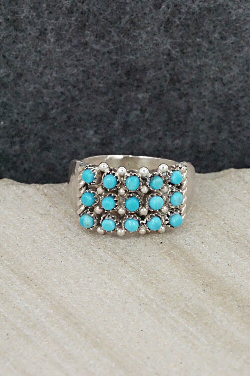 Turquoise & Sterling Silver Ring - April Haloo - Size 6.75