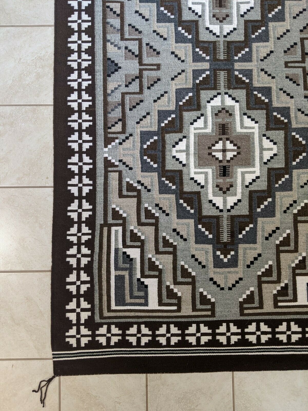 Navajo Two Grey Hills Handwoven Rug - 7ft x 4ft - Mary Yazzie