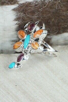 Spiny Oyster & Sterling Silver Dragonfly Ring - Bobby Platero - Size 8.25