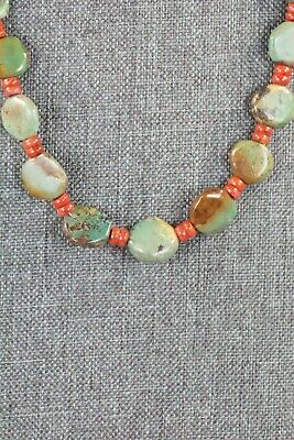 Turquoise, Coral & Sterling Silver Necklace - Navajo
