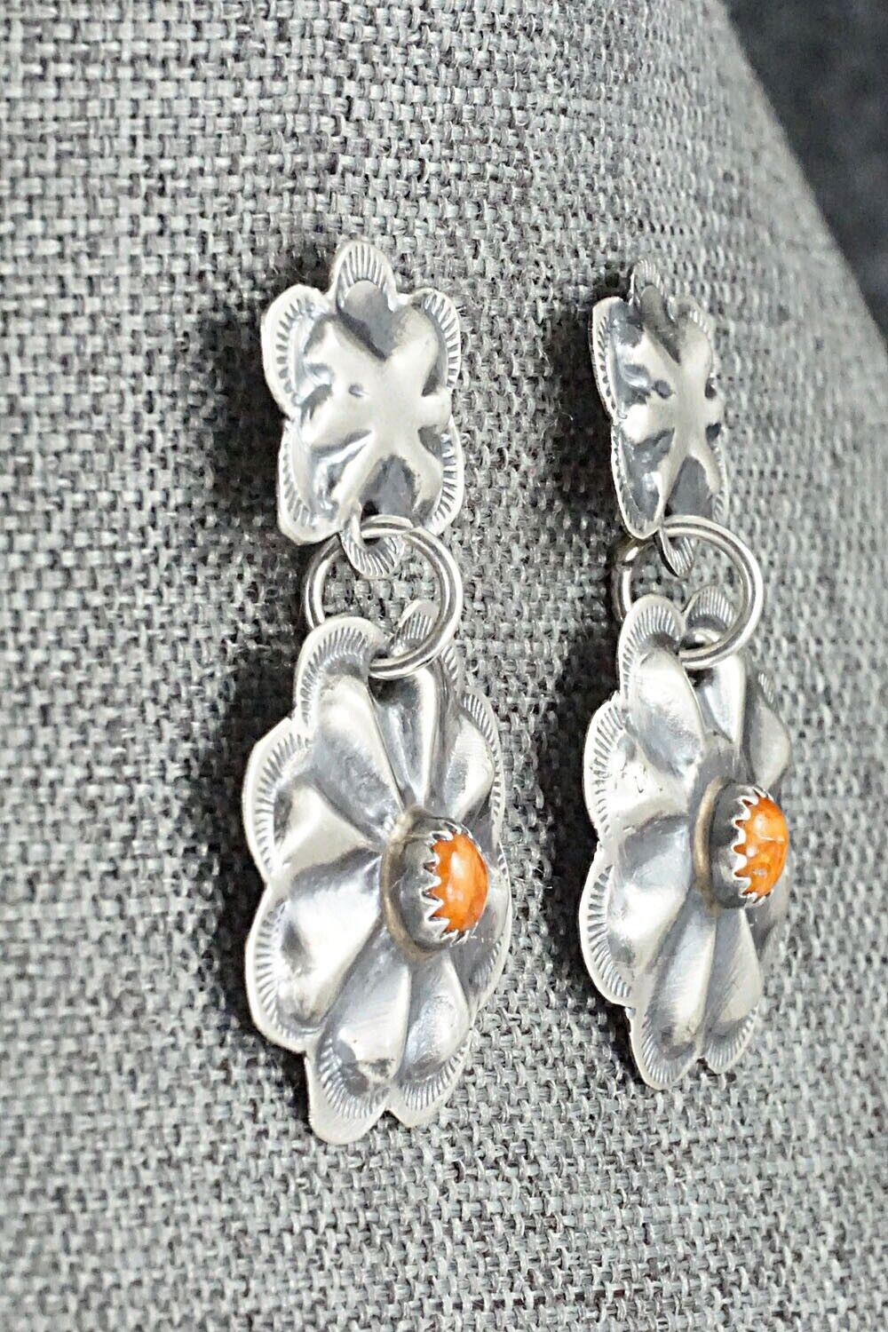 Spiny Oyster & Sterling Silver Earrings - Joan Begay