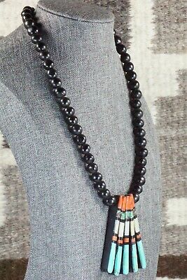 Turquoise, Coral and Jet Necklace - Torevia Crespin