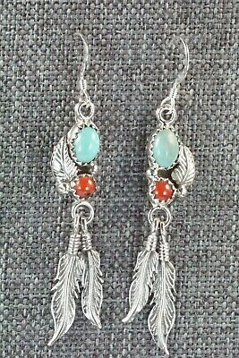 Turquoise, Coral & Sterling Silver Earrings - Annie Spencer