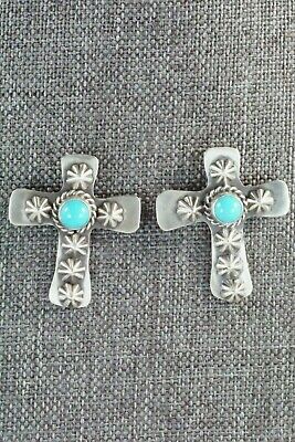 Turquoise and Sterling Silver Cross Earrings - Navajo