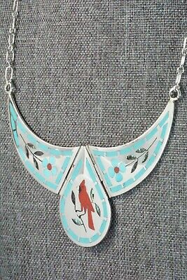 Inlay Turquoise, Coral & Sterling Silver Necklace - Derrick Edaakie