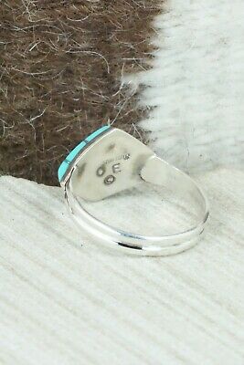 Turquoise & Sterling Silver Inlay Ring - Constance Epaloose - Size 12