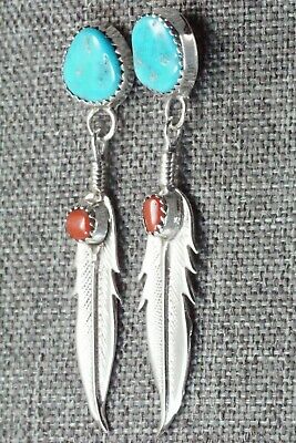 Turquoise, Coral & Sterling Silver Earrings - Sharon McCarthy