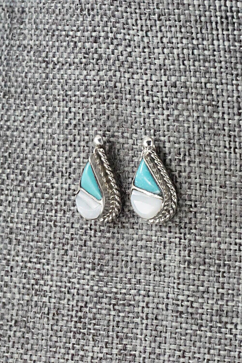 Turquoise, Mother of Pearl & Sterling Silver Earrings - Gloria Tucson