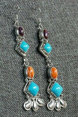 Turquoise & Spiny Oyster Sterling Silver Earrings - Native American - Navajo - High Lonesome Trading