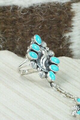 Turquoise & Sterling Silver Princess Bracelet & Ring - Size 7.5