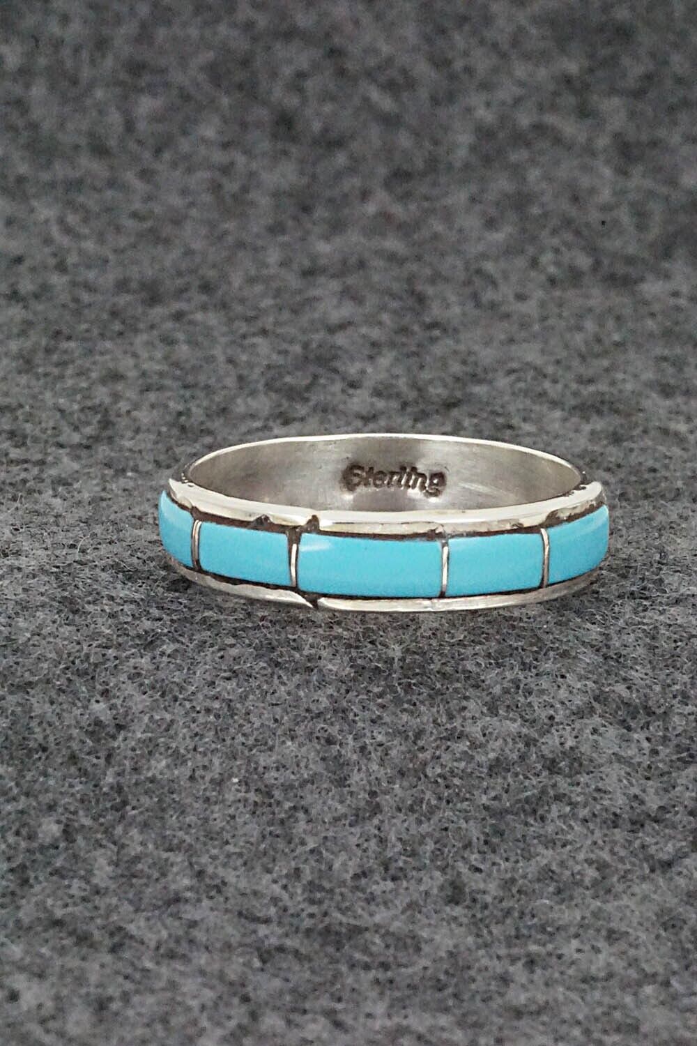 Turquoise & Sterling Silver Inlay Ring - Zenia Kyustewa - Size 10.5