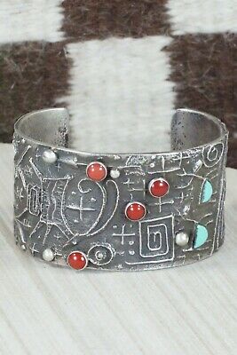 Turquoise, Coral and Sterling Silver Bracelet - Stuart Billie