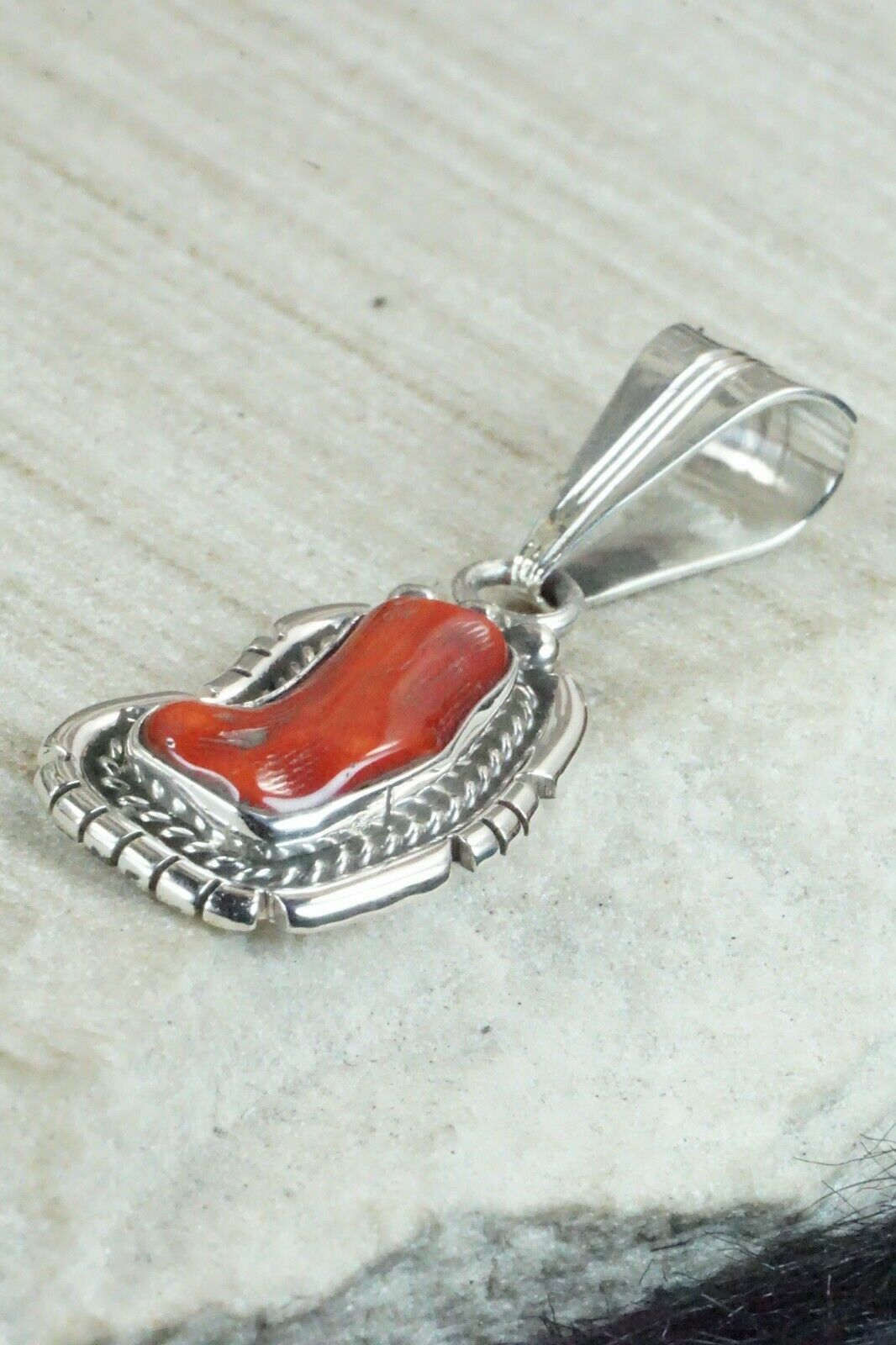 Coral & Sterling Silver Pendant - Samuel Yellowhair